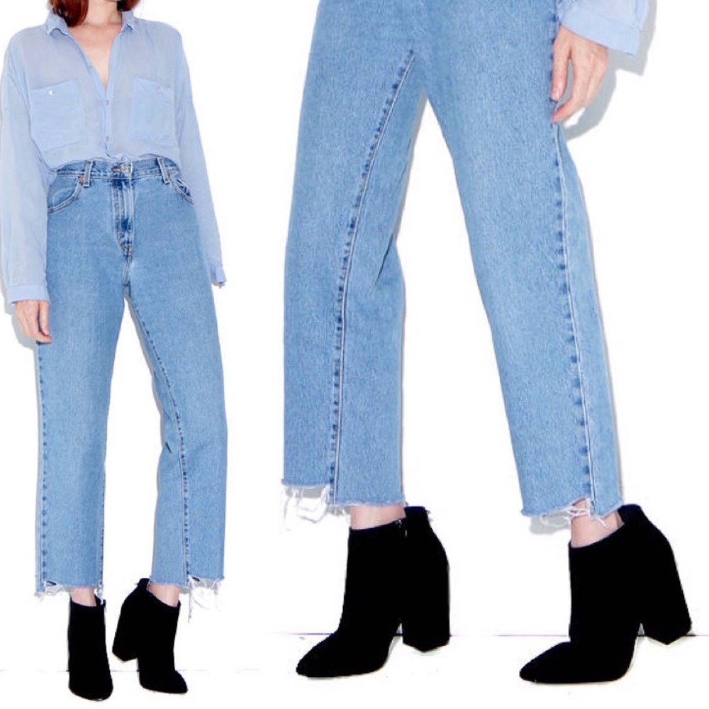 Vintage Levi’s 550 red tab light wash raw hem mom jeans 💎 US 14 💎 80s vintage